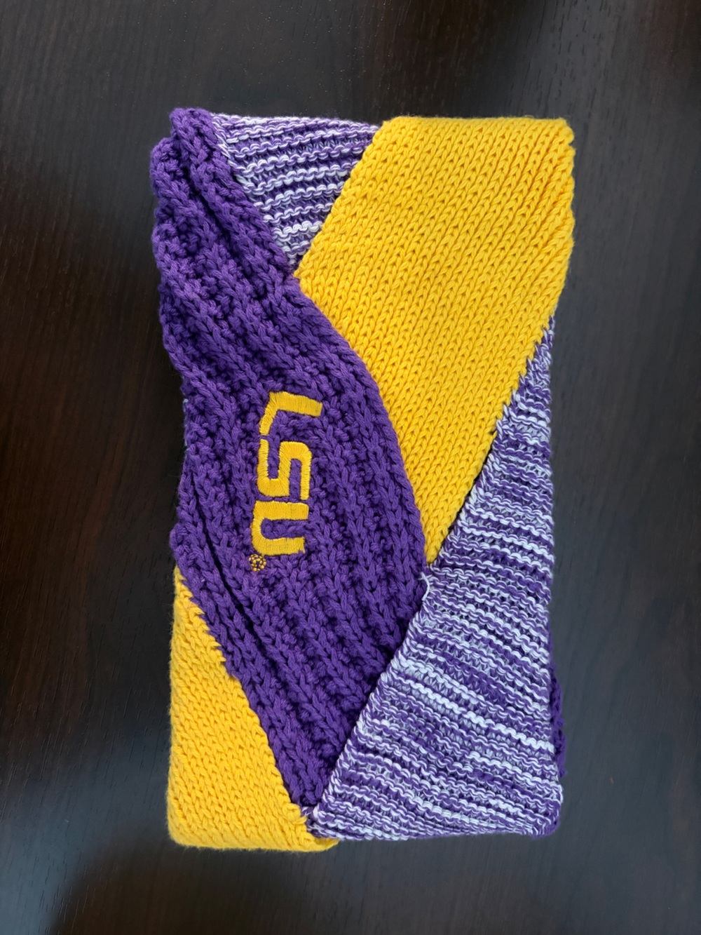 LSU Knit Headband in Purple & Gold